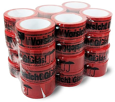 versando 24x Packband Vorsicht Glas rot 66m Klebeband zum Verpacken von Paketen + Kartons - starke Klebekraft 24 Rollen