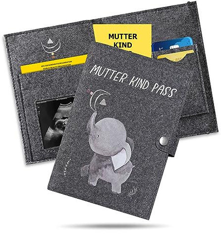 Marvelights Mutter Kind Pass hülle aus Filz,Boho-Stil Elefant Passend für den Österreich Mutterpass, mit Fächer für Ultraschallbild, Versichertenkarte, Impfpass etc.