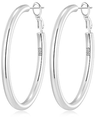 MOROTOLE Pendientes de aro de plata de ley para las mujeres Grandes gruesos pendientes de aro de plata hipoalergénico Chunky grandes aros de plata