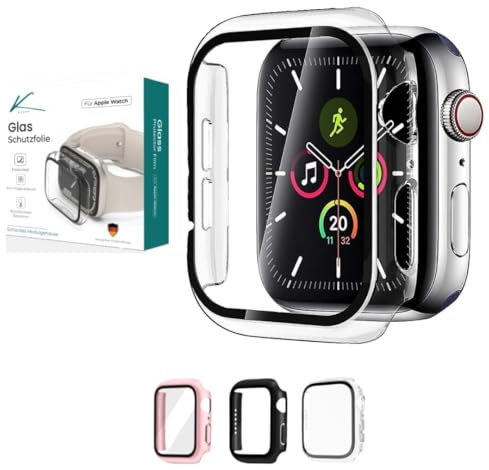 KAAOH 2 Stück Kratzfestes Schutzhülle für Apple Watch Series SE/6/7/8, Rundum Display Schutz, HD Glas Schutz Case (Transparent 44 mm)