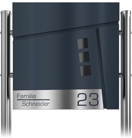 Graviers Design Cassetta delle lettere in antracite RAL 7016 con piedistallo autoportante – finestra cassetta postale personalizzata in acciaio inox nome numero civico incisione laser con serratura
