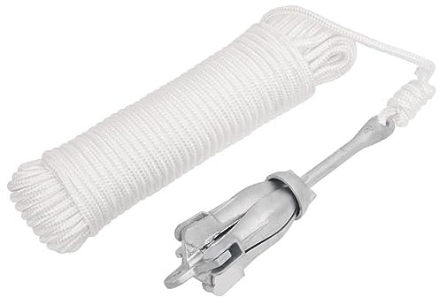 vidaXL Klappanker, Faltanker mit Seil 4 Flunken, Tragbarer Anker Bootsanker, Faltklappanker Schirmanker für Schlauchboote Kajaks Paddelboards, Silbern 1,5kg Temperguss