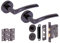 HANDLEZONE® Neemo Door Handles on Rose Bathroom Lock Pack with Ball Bearing Hinges - Black Nickel