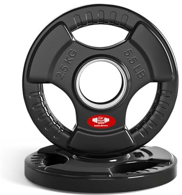 FK Sports Olympic Weight Plates with Rubber Finish – Cast Iron Core, Tri-Grip Design, 2 Opening, Barbell Weight Set for Home & Gym Strength Training – 2.5kg, 5kg, 15kg, 20kg, 25kg Pairs (2 X 2.5KG)