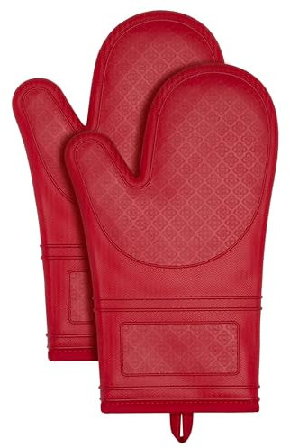 Yutat® Ofenhandschuhe 2er Set - Topfhandschuhe Hitzebeständig bis 300°C, Anti-Rutsch, LFGB-Zertifizierte Ofenhandschuhe Silikon, Perfekt für die Küche, zum Grillen, Kochen und Backen, Rot