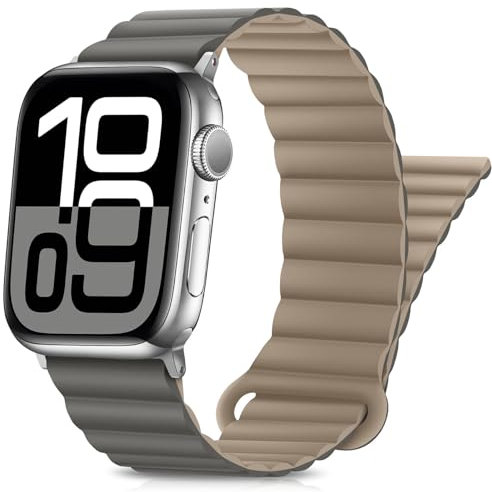 HITZEE Compatible con Cinturino Apple Watch 49/46/45/44/42/41/40/38mm, Cinturini Magnetico Indossabile Due Lati Compatibile per iWatch Ultra 2 Serie 10 9 8 7 SE 6 5 4 (38/40/41/42, Grigio-caffè)