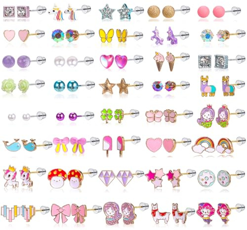 Boucles d'oreilles pour Filles Femmes 40 Paires, Mignon Boucles d'oreille en Acier Inoxydable Licorne Boucles d'oreille Hypoallergéniques pour Fille Bijoux Cadeaux
