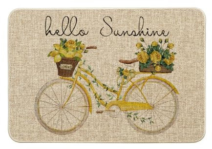 Artoid Mode Hello Sunshine Blumen Zitronen Fahrrad Frühling Fußmatte, Hause Dekoration Küche Teppich Bodenmatte Für Innen Außen Dekor 40x60 cm