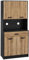 HOMCOM Armario de cocina, aparador de cocina, mueble de almacenamiento, 2 armarios, 4 puertas, 1 cajón, pasapcables, diseño industrial, 80 x 40 x 180 cm, negro y natural