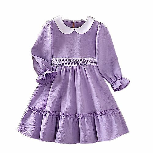 Röcke Kinder Mädchenkleid Herbst süße Puppe Hals Langarm Prinzessin Kleid koreanische Version Mädchenkleid Tasche Mit (Purple, 4-5 Years)