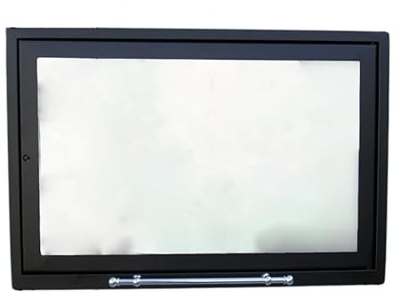 Puerta con cristal cerámico 760 ° para chimenea, estufa de leña, puerta fuego, 83,2 x 57,9, mango cromado)