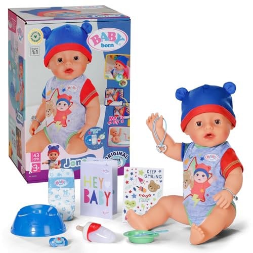 BABY born Jonas - 43 cm große Babypuppe - 10 Funktionen inkl. Accessoires & Strampler - Funktioniert komplett ohne Batterien - Geeignet für Kinder ab 3 Jahren