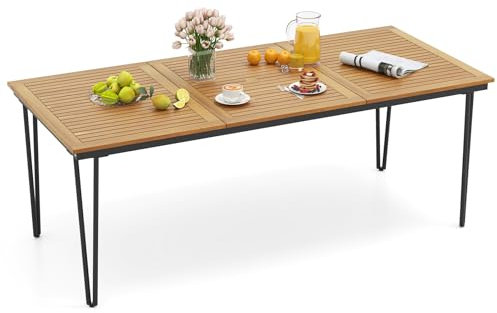 GOPLUS Gartentisch aus Akazienholz, 200×90cm Terrassentisch wetterfest mit 5cm Schirmloch, Esstisch rechteckig für 8 Personen, für Outdoor Garten Terrasse Hof(Modell B)
