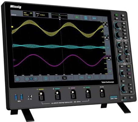 SainSmart Micsig - Osciloscopio MDO2504, osciloscopio de almacenamiento digital con 4 canales de 250 MHz de ancho de banda 3GSa/s, pantalla táctil integrada de 14 pulgadas, osciloscopio de banco