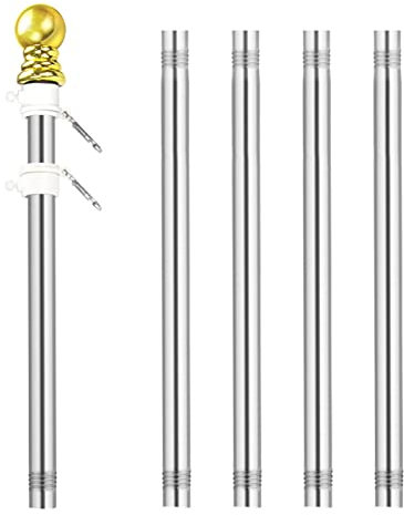 SUJOSAJU 5 Sections Flag Pole Kit Stainless Steel Flag Pole Tangle Free Flag Pole Kit for Outdoor Garden Roof Walls Yard