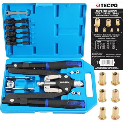 TECPO Blindnietzange Set 14-TLG. mit Nietmuttern 190-tlg. [M3-M12]