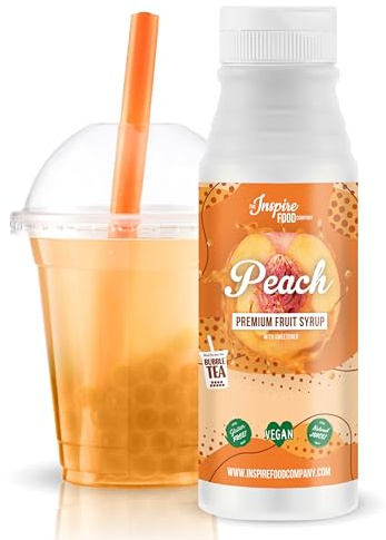 INSPIRE FOOD Sirop Bubble Tea Pêche - 300ml | Pur Jus de Fruit pour Bubble Tea, Boba Tea, Slushes & Ice-Blended | 100% végétarien, sans gluten