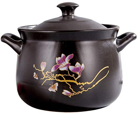 Cacerola Redonda de cerámica con Tapa, Olla Hecha a Mano, Olla de Barro, Olla de Barro, Olla para Sopa de Cebolla, Olla para Sopa, Adecuada para Cocina de inducción, Color Negro, 5,3 Cuartos