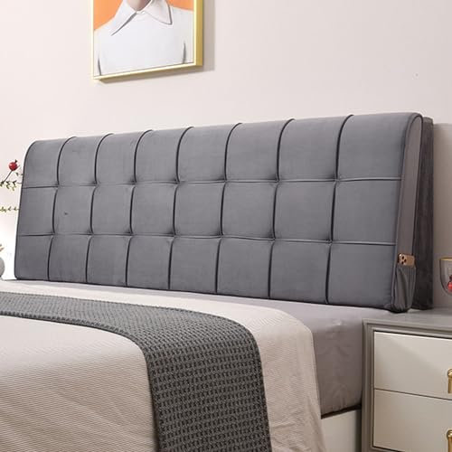 BJFCMLC Kopfteilbezug, Weiche, Elastische Ergonomische RüCkenlehne, Wandkissen, Tragbarer Wandschutz FüR Die KopfstüTze, Mit Abnehmbarem Bezug, Umfassender Staubdichter Schutzbezug(180cm,Gray)