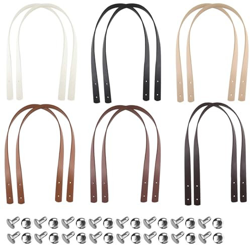 Kapokr 12 Stück Taschenhenkel PU Taschenhenkel für Häkeltaschen 60cm Taschengriffe Leder Abnehmbare Lederriemen für Taschen mit 48 Nieten für DIY Handtasche Geldbörsen (6 Farbe)