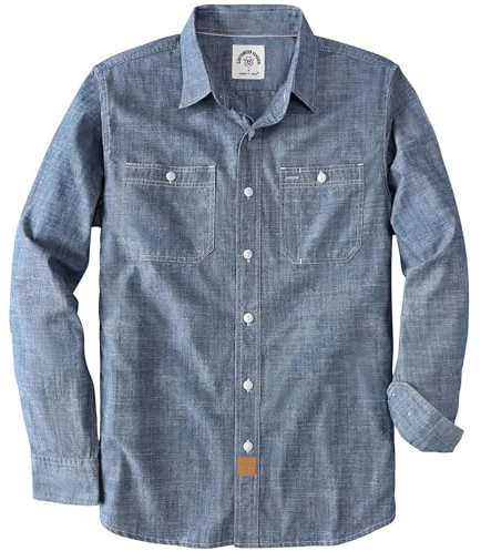 Dubinik® Chambray Hemd Herren 2 Brusttaschen Baumwoll Langarm Button Down Comfort Freizeit Arbeiten Regular Fit