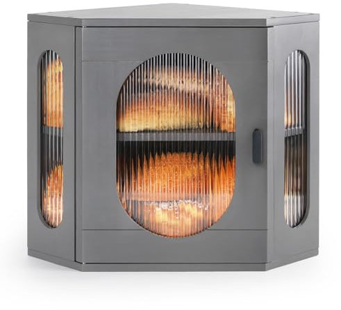 Sunhoo Bread Box for Kitchen Countertop Corner Bread Storage Wooden Breadbox Container 2 Layer Bread Holder Keeper Large Farmhouse Bread Bin Shelf for Homemade Pantry Vintage Acrylic Window(Grey)