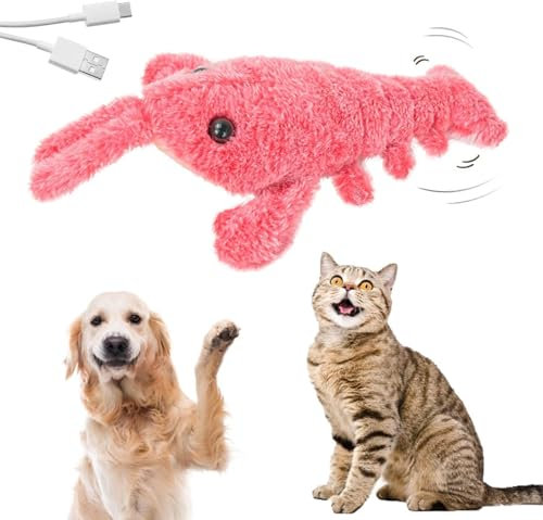 HOIDOKLY Floppy Lobster Jouet interactif pour chien, en peluche, rechargeable, homard, électrique, améliore la vitalité des animaux de compagnie, rose
