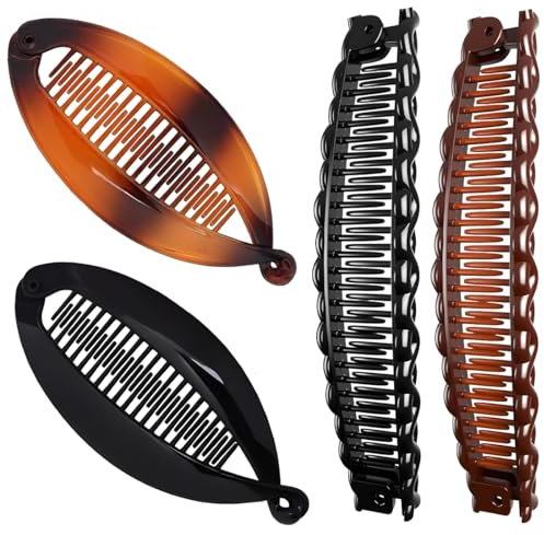 4 Piezas Banana Clip, Vintage Pinzas de Plátano,Pinzas para el Pelo de Plátano,Peine de Cola de Pez,Peines y Clip de Plátano para Cabello Rizado Grueso,Clips Pelo Niña