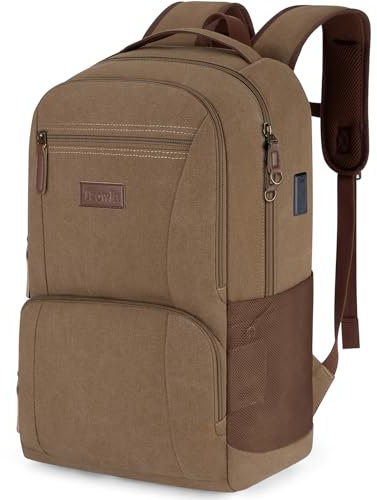 Tzowla Sac a Dos Ordinateur Portable College en Toile pour Homme et Femme,Sac à dos Vintage Voyage avec Port de USB/Type-C,Sac a Dos Randonnée Décontracté pour PC Portable de 15,6 Pouces-Marron