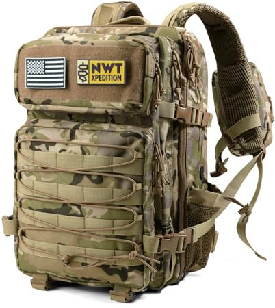NWT XPEDITION Taktischer Militär-Rucksack, robuste Arbeits- und Molle-Laptop-Tasche für Wandern, Camping, Reisen, Angeln, Fitnessstudio, Camo, Large, Militär