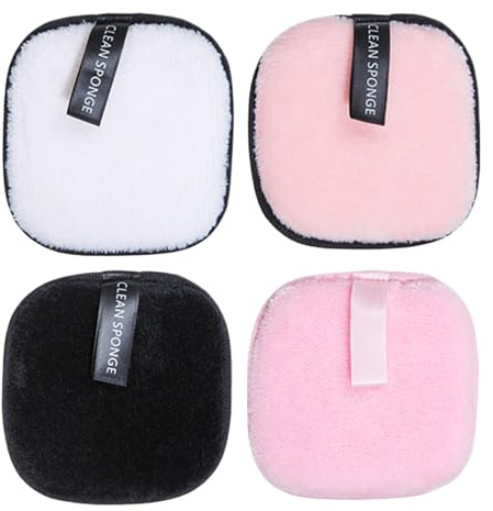 Damen-Make-up-Entferner-Tuch, 4 Tücher für Gesichtsreinigung, umweltfreundlich, waschbar, Gesichtsreinigung, Öko-Pads für alle Hauttypen, 10,3 x 10,2 x 1,3 cm