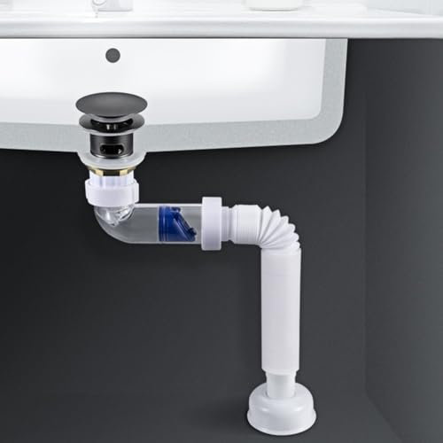 Tubo de drenaje para fregadero de baño, manguera de drenaje flexible doble antiinsectos para lavabo, instalación inferior lateral con diseño de doble puerto (A)