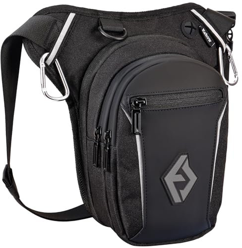 Eshow Beintasche Motorrad für Herren Damen, Oberschenkeltasche Gürteltasche Erweiterbare Stauraum, Bauchtasche Reflexstreifen Verstellbarer Beinriemen mit 2 Karabiner für Wandern Radfahren Schwarz