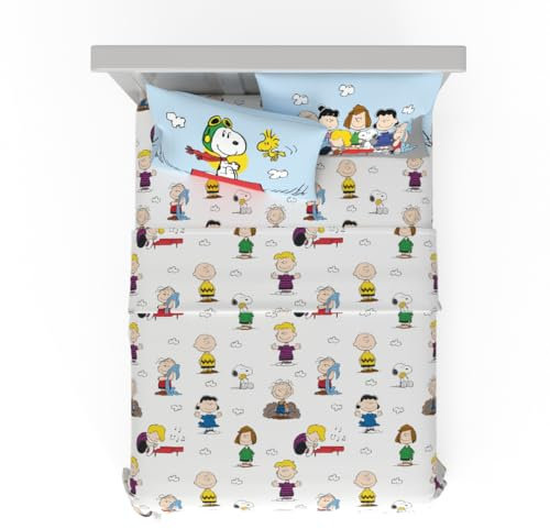 Franco Collectibles Peanuts Snoopy Bedding Bettwäsche-Set, superweich, gemütlich, Mikrofaser, 4-teiliges Queensize-Bettlaken-Set, offizielles Lizenzprodukt