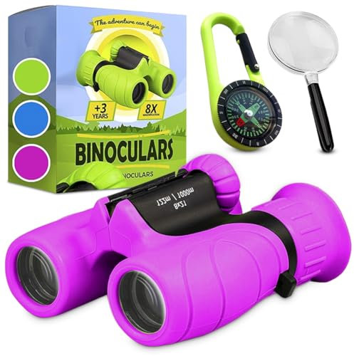 Fernglas für Kinder, Kinder Geschenke für kleine Jungen und Mädchen, Starke Vergrößerung 8X21Fernglas, Fernglas mit Lupe & Kompass, Spielzeug für 3 – 12 Jahre (lila)