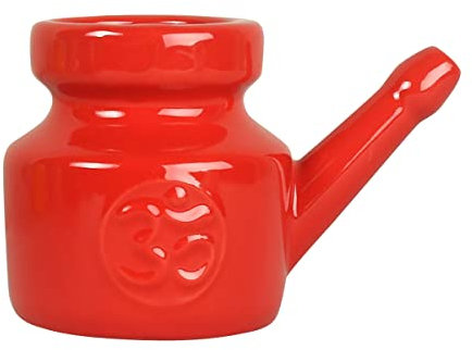 Swiixxer 350 Ml Keramik-Neti-Topf, Nasenreinigungstopf, Langlebig, Auslaufsicher, zum NasenspüLen, Nasenwaschen, MäNner, Frauen, Rot