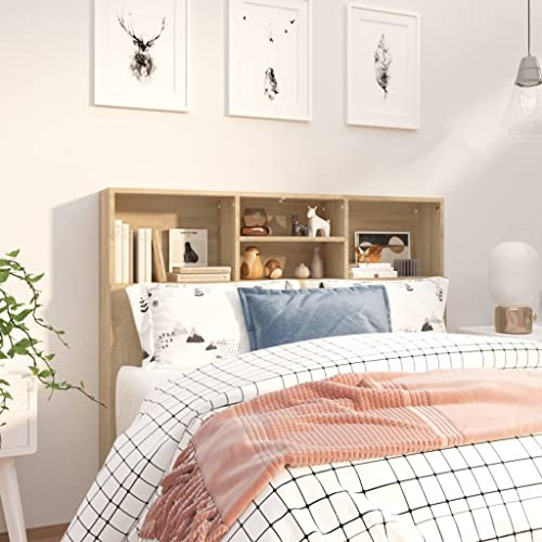Myheimly Bett Kopfteil mit Ablagen Wand Kopfteil Bücherregal Betthaupt Bettkopfteil Schlafzimmer Sonoma Eiche, 120 x 19 x 103.5 cm