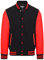 Infinity Leather Letterman Baseball-Uni-Bomberjacke aus schwarzer Wolle und rotem Leder