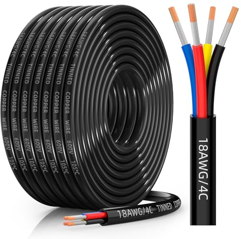 CONEPY 18 Gauge Wire 4 Conductor Electrical Wire, 18 AWG Tinned Copper Stranded PVC Cable, IP68 Waterproof/Flexible/Low Voltage Cord for Automotive, RV, Marine, Solar, LED Lighting(30FT)