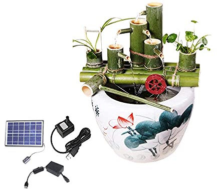 HUIBBGO Fontaine à Eau Solaire Fontaine d'intérieur en Bambou avec Pompe de Fontaine pour décoration de Cour de Jardin + Solaire + Solaire + Solaire
