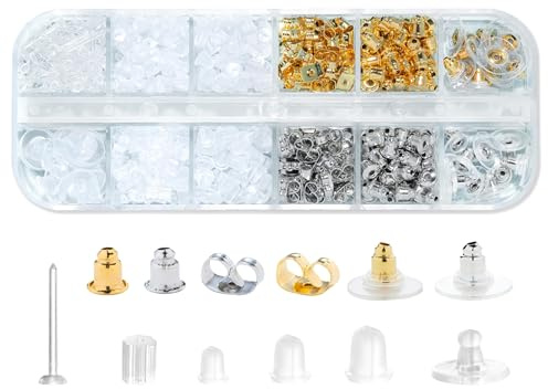 Earring Backs, 550pcs 7 Styles or 600Pcs 12 Styles Clear Plastic Earrings Back for Studs, Rubber Silicone Earring Metal Butterfly Earings Backs Bullet Kits for Women Dangle Earrings Jewelry Supplies