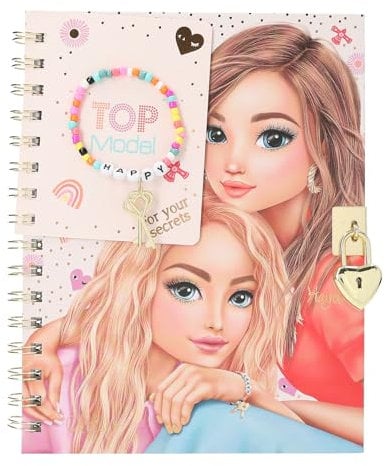 Depesche 13269 TOPModel - Tagebuch mit Herz-Schloss und Armband, Buch in Rosa, mit Model Motiv, Gold Details und linierten Seiten