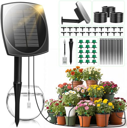 Système d'irrigation solaire 2025, arrosage automatique pour balcon, jardin, plantes en pot, plantes de Greenhouse, 12 modes de minuterie et tuyau goutte à goutte de 15 m.