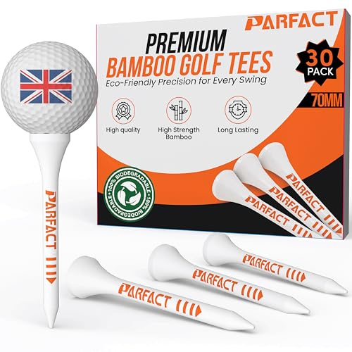 ParFact Golf Tees Wooden | Pack of 30, 60, 120, 200 | Durable Biodegradable Bamboo Golf Tees 70mm & 83mm Mixed Size with Height Markings | Eco-Friendly for Beginners & Pros