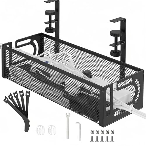 Kabelmanagement Unter dem Schreibtisch – Ohne Bohren, Erweiterbar, Kabelkanal Organizer für Schreibtisch, Tisch Kabelhalter, Flexibel, Aus hochwertigem Stahl, 2 Pack - Schwarz
