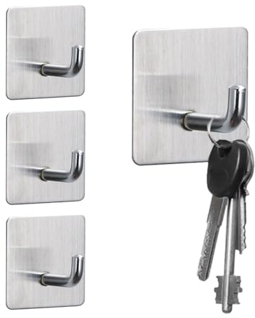 Auriselle Ganci Autoadesivi 6 Pezzi in Acciaio Inox 304, Ganci Appendiabiti per Asciugamani e Accappatoio Senza Forare， Accessori Bagno Cucina per Porta, Doccia, Parete, Argento