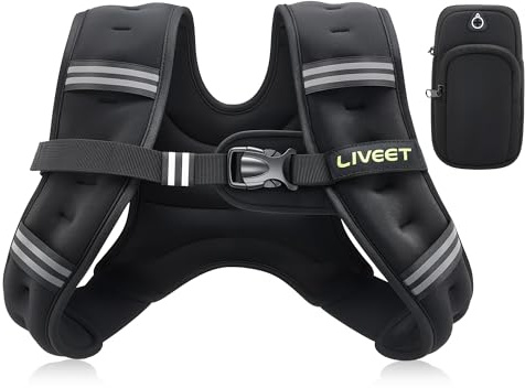 Liveet Weighted Vest for Women Men, 2.25-30kg SGS Certified Weight Vest with Reflective Strips Adjustable Buckle Straps for Walking Running Strength Training Cardio Workout