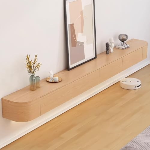 Ecoxsnz Wall Mounted TV Stand, 160 cm Floating TV Unit With Door, Entertainment Tv Media Console With Storage Drawers Large Storage tv Bench (Wood, 160cm)