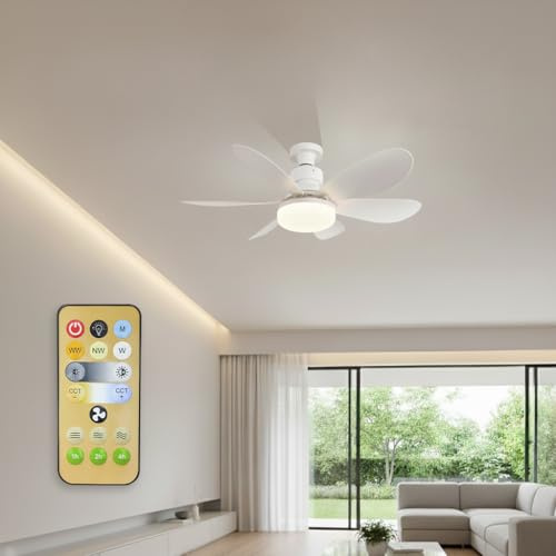 LED ATOMANT Pack 2x Ventilador de Techo con Luz LED y Mando a Distancia, 40W Ø52cm E27, Silencioso, Regulable en 3 Colores y Velocidades, Temporizador, 6 Aspas