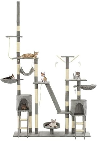Katzen-Kratzbaum XXL 250 cm mit Sisal-Kratzsäulen - Kratzbaum für große Katzen mit Plüschbezug & Spanplatten-Gestell - Luxus-Katzenbett für Wohnzimmer